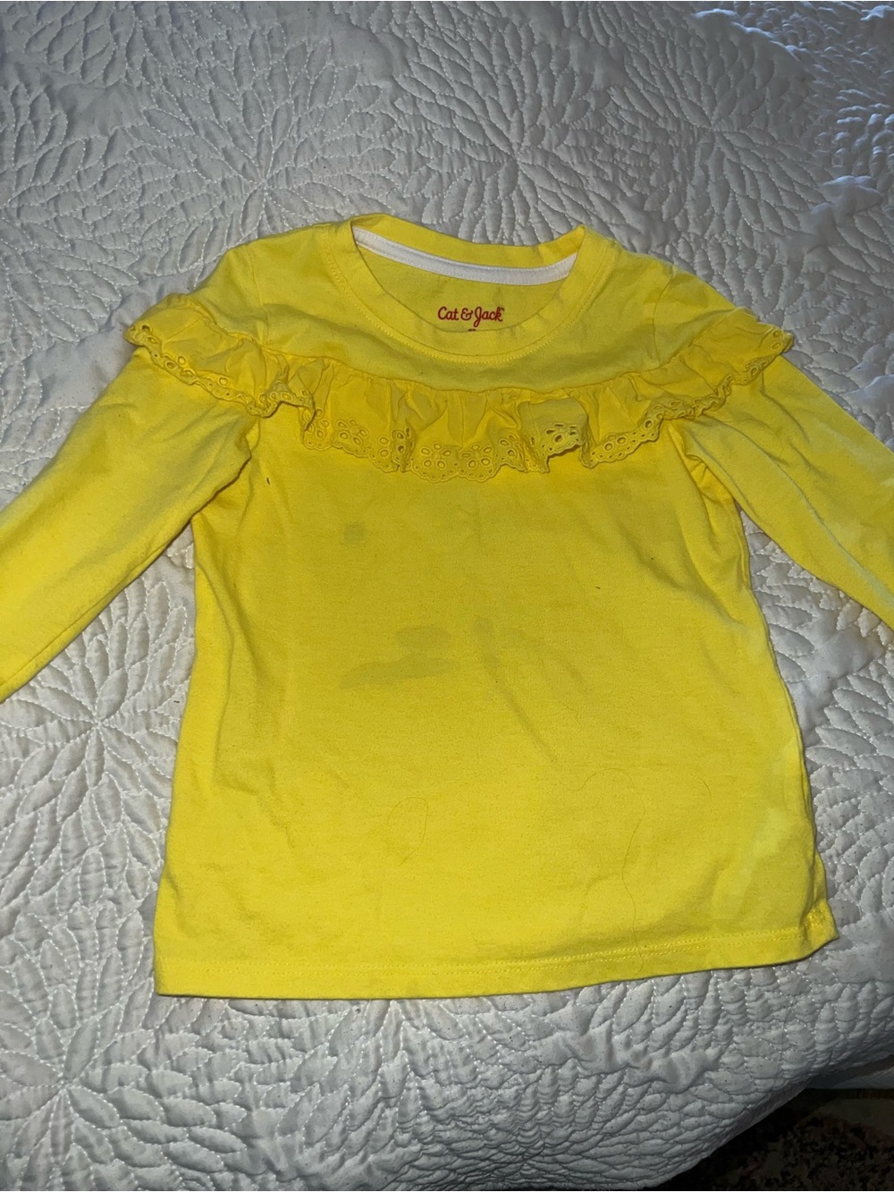 Cat & Jack Bright Yellow Long Sleeve Ruffle Yoke Top